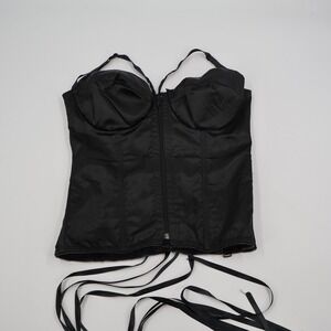 Empire Intimates Bustier Corset Womens 38D Black Satin Lace Up Zip Front 1690